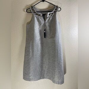 NWT Size 6 Carole Little Gray Sleeveless Dress with Beaded Neckline